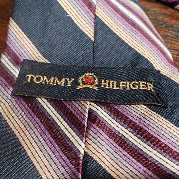 Tommy Hilfiger Blue, Pink, Purple, Gold and White Striped Silk Tie - Picture 4 of 4